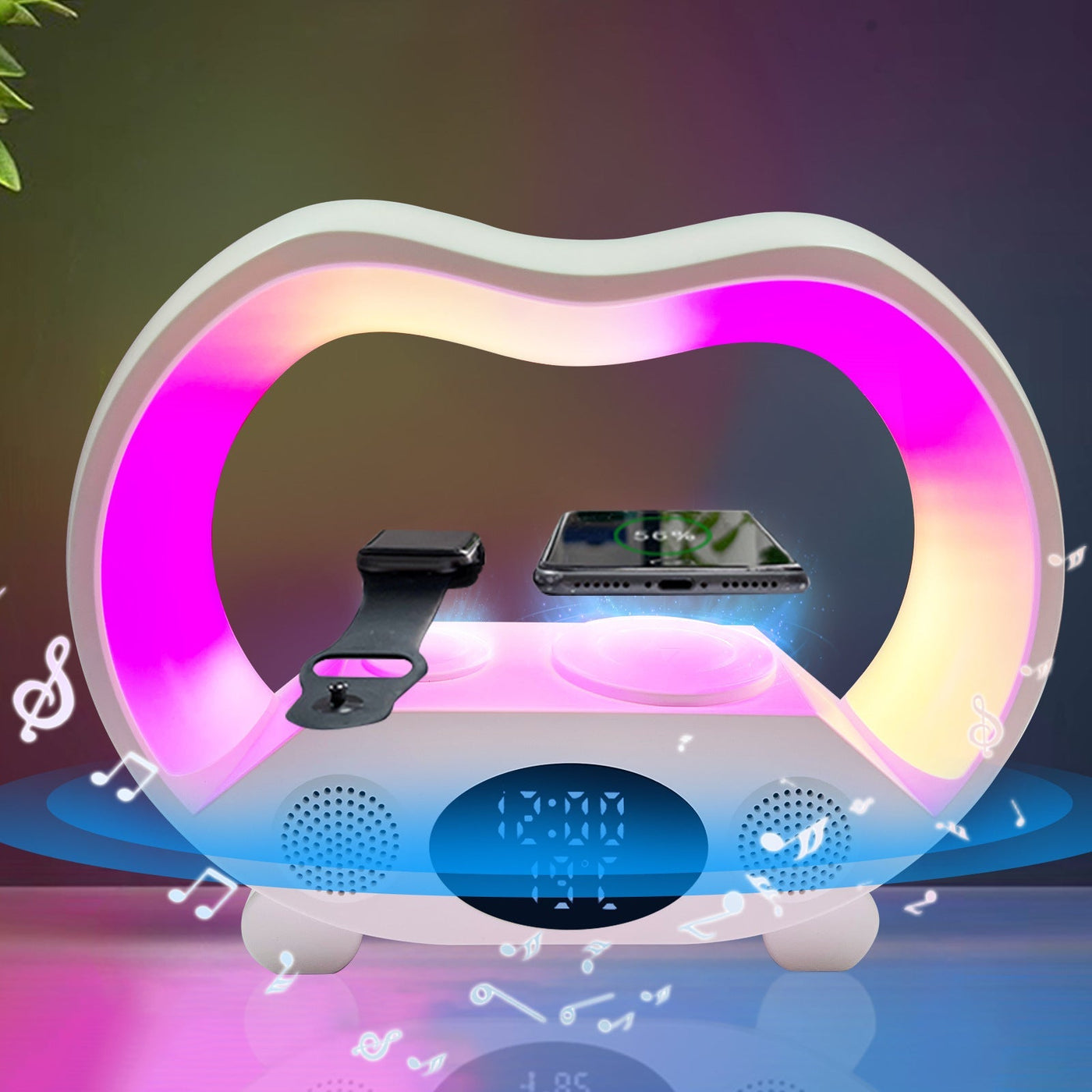 Smart LED Lamp with Bluetooth Speaker & Wireless Charger"